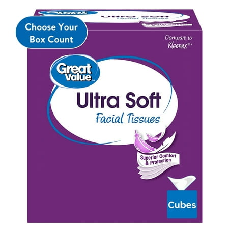 product image of Great Value Ultra Soft 3-Ply Cube Box Facial Tissues (75 Total Tissues)
