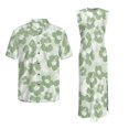 thumbnail image 5 of Garronmavis Green Polynesian Couples Matching Outfits Men's Short Sleeve Shirt Casual Hawaiian Tops Workwear and Womens Long Dress Sleeveless Split Beach Vacation Sundress, 5 of 7