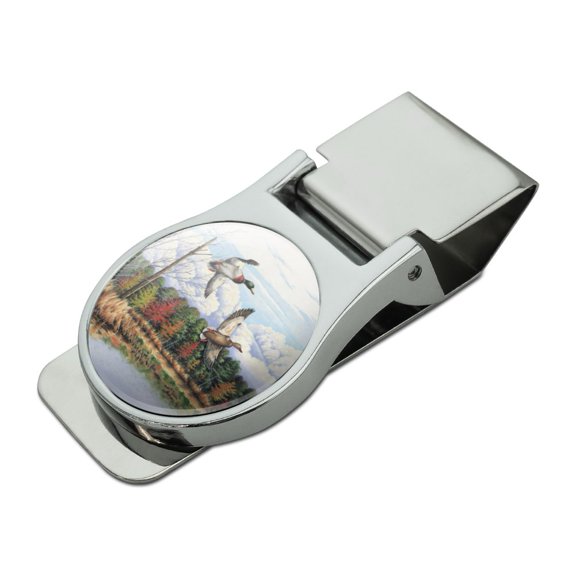 Mallard Ducks Flying Hunting Satin Chrome Plated Metal Money Clip
