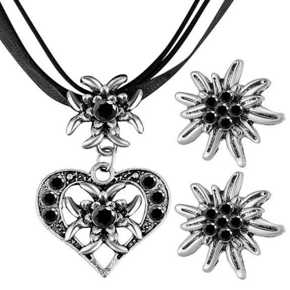 Heart Shape Edelweiss Necklace Crystal Dangle Drop Earrings for Women Clavicle