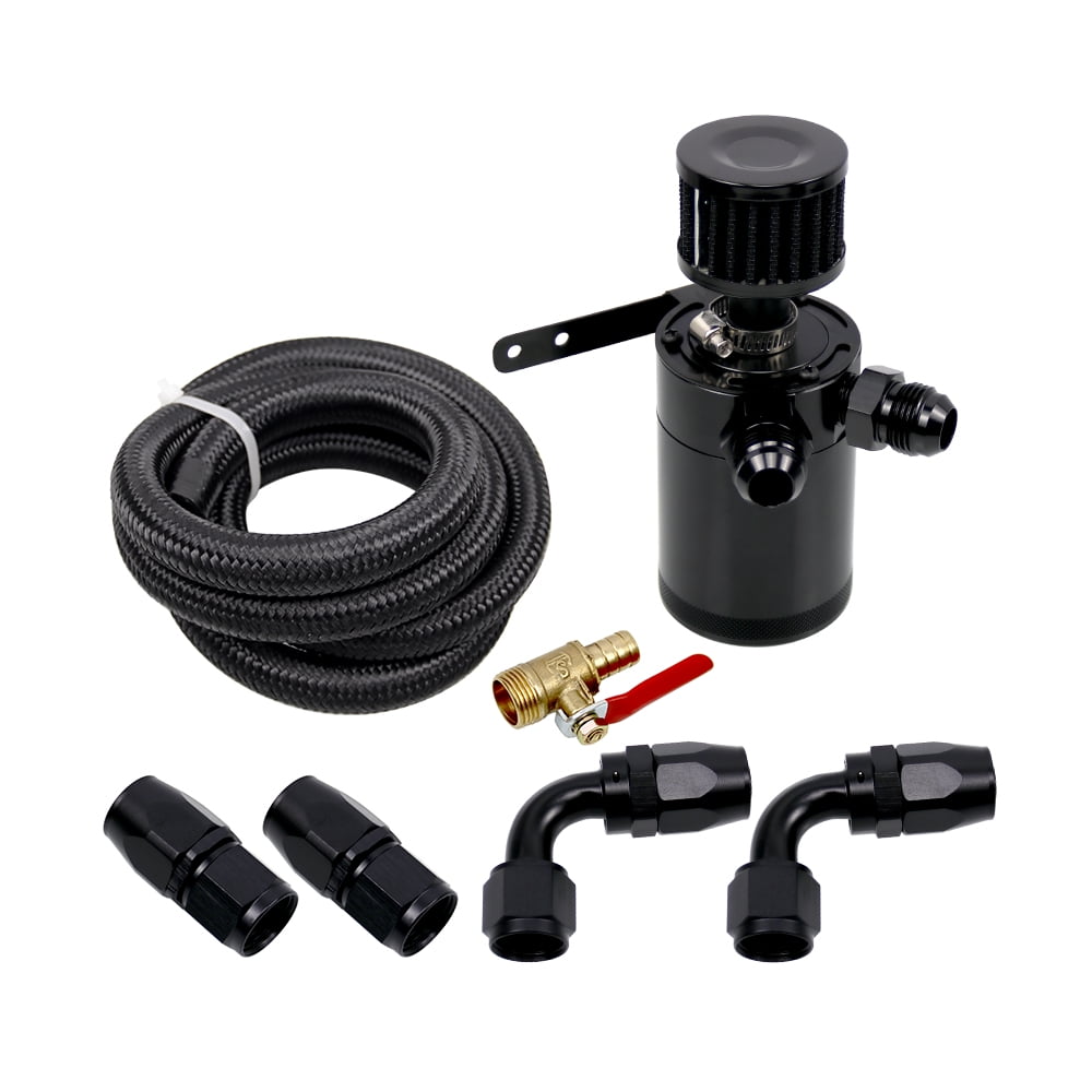 Ryanstar Racing Universal Car 2 Port Oil Catch Can AN10 with Mounting Bracket and Braided Hoses