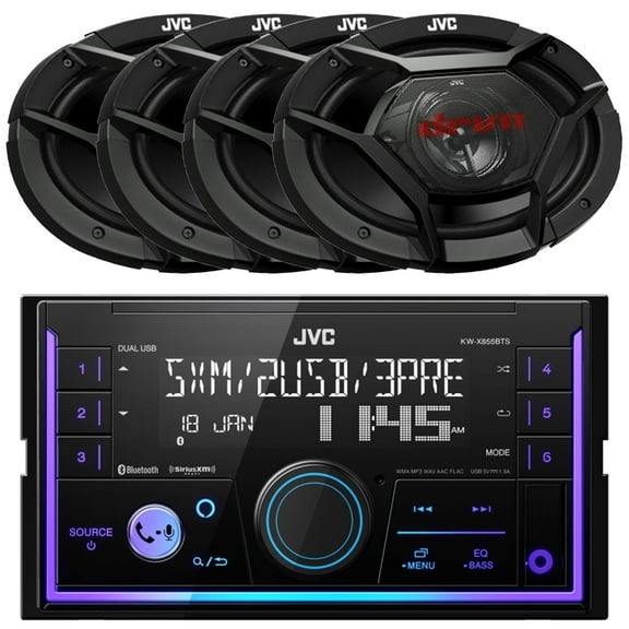 In-Dash Double DIN AM/FM Radio Stereo USB Bluetooth Digital Media Car Receiver Bunhdle Combo with 4x 6x9" 500 Watt 3-Way Coaxial Vehicle Car Speakers