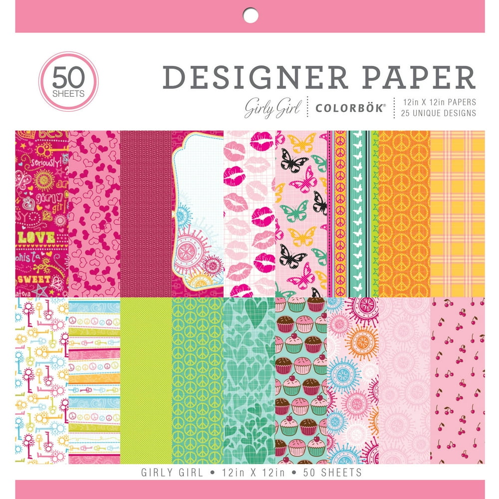 Colorbok 12" Girly Girl Designer Paper Pad, 50 Count