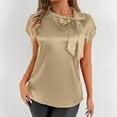 thumbnail image 2 of Women's Elegant Bow Neck Satin T Shirt Casual Blouse Summer Spring Top Tee Ribbon Collar Comfortable Stylish Fashionable, 2 of 2