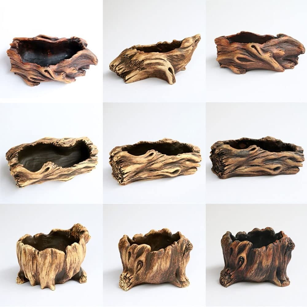 Pastoral Style Vintage Gardening Pots Bonsai Pot, Imitation Wood Concrete Flower Pot Succulent Cactus Bonsai Planter Pots Container, Size 5.6L x 4.5W x 3.9H