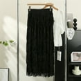 thumbnail image 4 of New Summer Arrivals SMihono Women's Tassel High Waist Midi Skirts Solid Color Elegant Tiered Skirt Trendy A-Line Skirts Party Ankle Length Skirt Black 4-8, 4 of 4