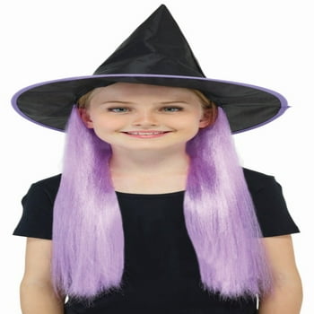 Way to Celebrate Halloween Child Witch Hat with Purple Hair
