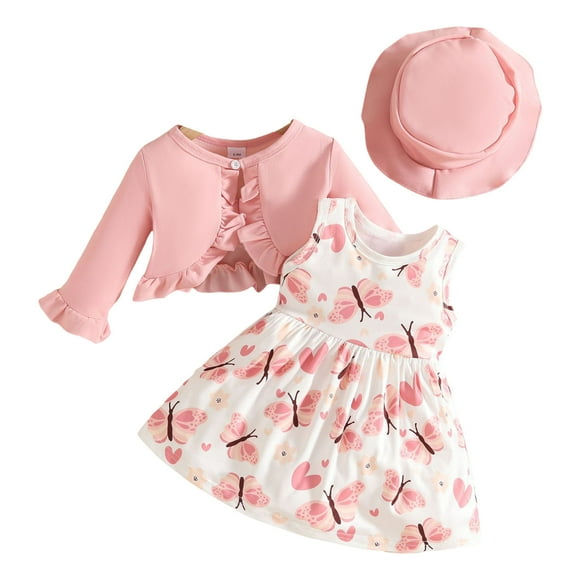 Splozh Baby Girl Clothes Newborn Girls Dress and Cardigan Sleeveless Floral Print Tank Dresses Bolero 2 Piece Kids Girl Spring Fall Outfit Pink,18-24 Months