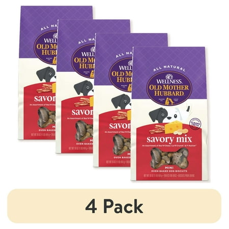 (4 pack) Old Mother Hubbard By Wellness Classic Savory Mix Baked Biscuit Treats for Dogs  Mini 16 Ounce Bag