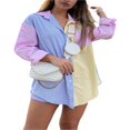 thumbnail image 3 of PENGXIANG Women’s Button Down Oversized Shirts Long Sleeve Striped Print Color Block Blouses, 3 of 7
