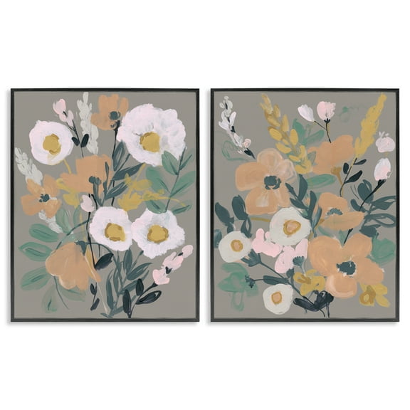 Stupell Industries Cheery Floral Bouquet Plants & Flowers Painting Black Framed Art Print Wall Art, 11 x 14, Set of 2