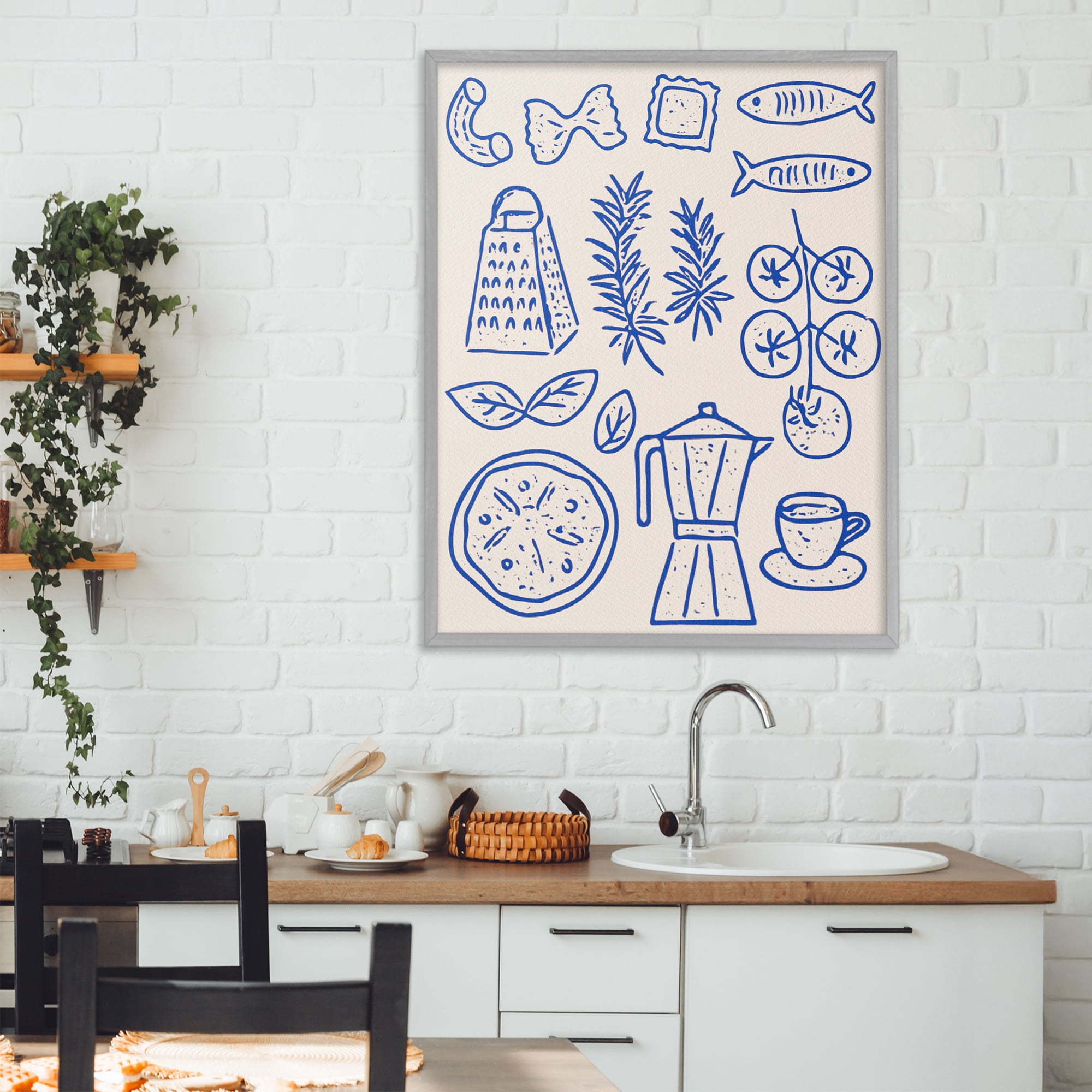 Stupell Industries Pasta & Espresso Simplicity Gray Framed Giclee Art, design by Camila Juncos