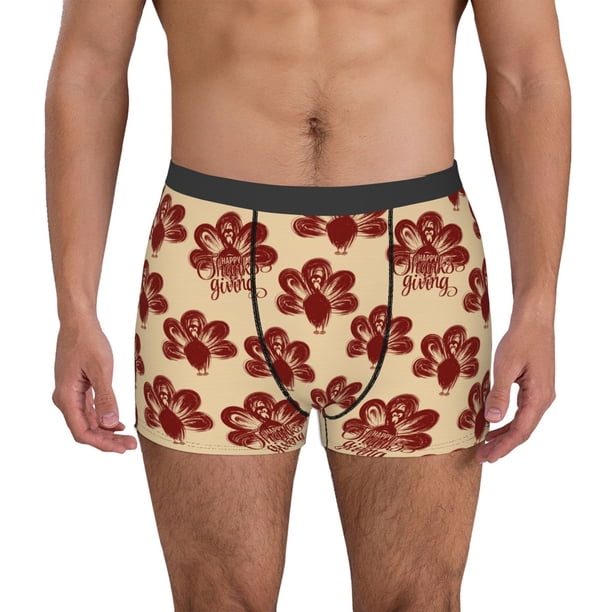 Balery Thanksgiving Sketch Turkey Calzoncillos bóxer para hombre, ropa interior de algodón suave y transpirable con cinturilla de nailon-Large