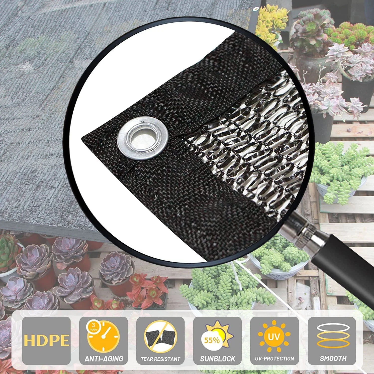 LOVE STORY 55% Sun Shade Cloth 6/6.5/8/10/12/16.5/20FT Black Sunblock Net Shading Mesh with Grommets for Greenhouse Garden Patio, 8'x10'