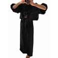 thumbnail image 3 of Women 2 Piece Skirt Sets Oversized Long Sleeve Top and Maxi Skirts Travel Vacation Set Black L, 3 of 7