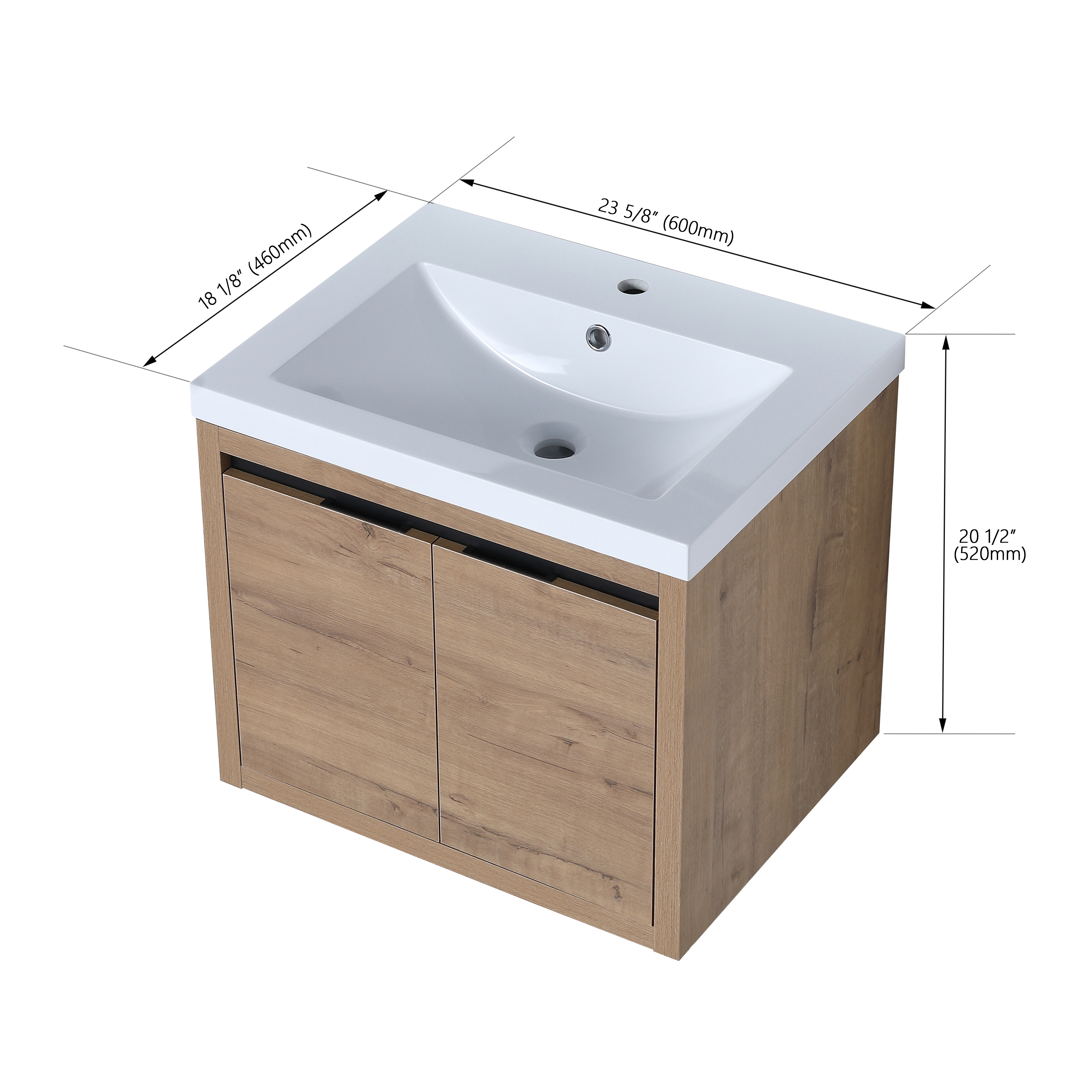 Miniyam 24” Bathroom Vanity Combo with White Gel Basin, Oak