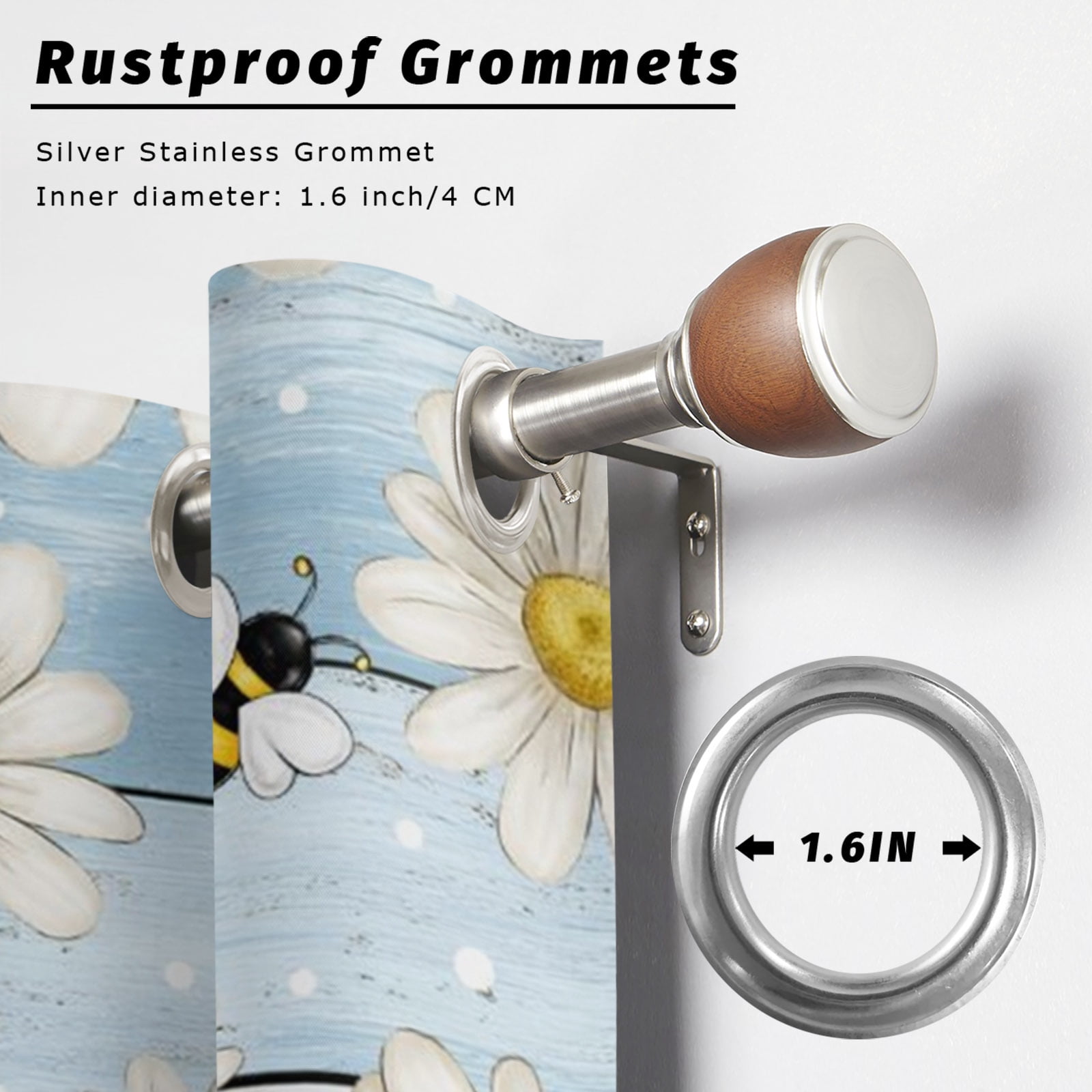 White Floral Outdoor Curtains for Patio, Vintage Daisy Farmhouse Bee Rustic Summer Blue Striped Sunshade Privacy Drapes Grommet Waterproof Outside Curtains for Porch/Cabana/Balcony 54"x 108", 1 Panel