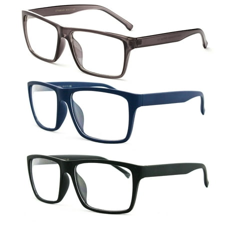 Newbee Fashion -High Quality Classic Unisex Squared Fashion Clear Lens Eye Glasses with Flash Lens