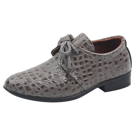Girls Shoes Leather Four Seasons New Pattern Simple Solid Color Lace Up Low Heel Comfortable Performance Grey Girls  Flats