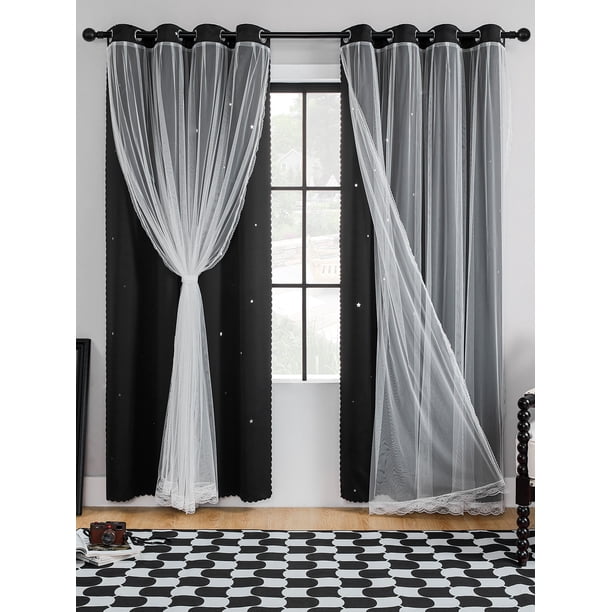 1pc Lace Curtain, Modern Double Layer Blackout Curtain For Home Decor