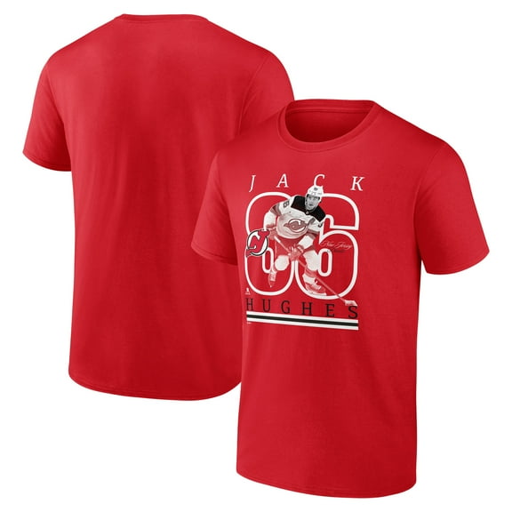 Men's Fanatics Jack Hughes Red New Jersey Devils Authentic Stack Name & Number T-Shirt
