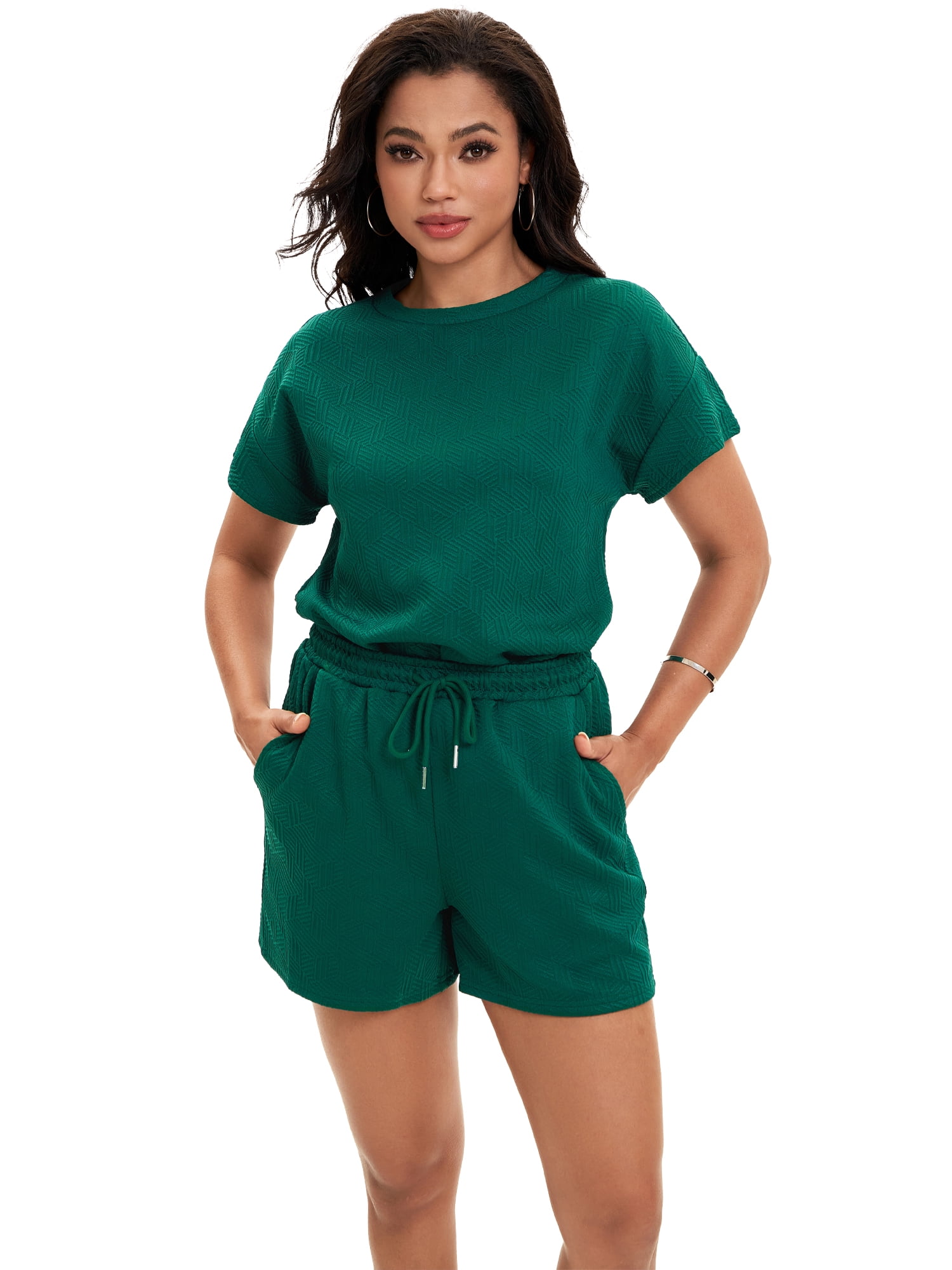 DARING DIVA Women's Summer 2 Pieces Outfits Short Sleeve Tops Shorts M Dark Green