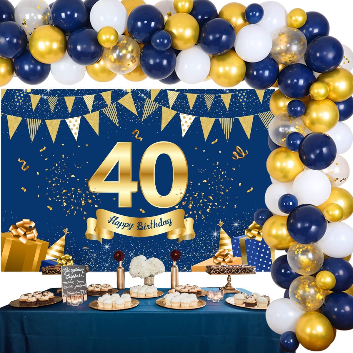 40th Birthday Decorations for Men or Women Navy Blue and Gold ...