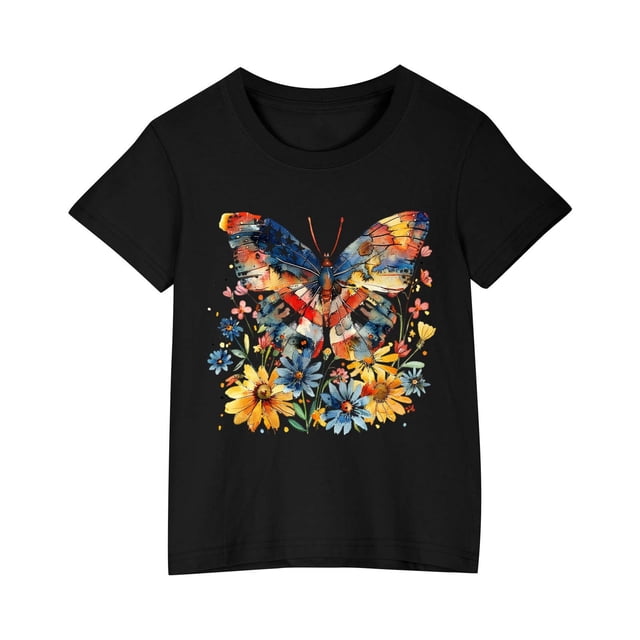 Birdeem Chemises pour Filles Tout-Petits Enfants Garçons Filles T-Shirt en Coton Mode Mignon Col Rond Imprimé Jour de l'Indépendance Tee Manches Courtes