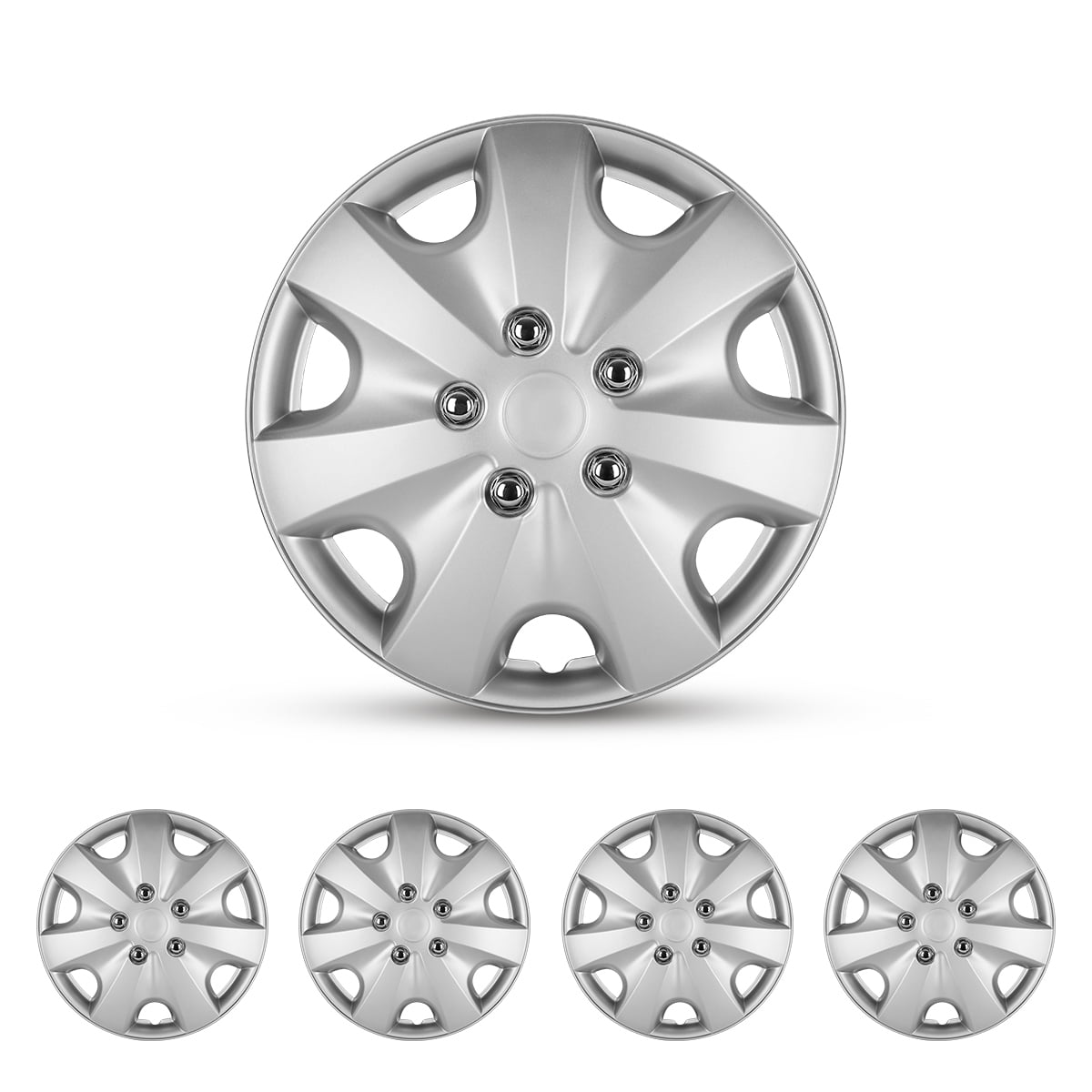 (4 Pack)15 inch Universal Wheel Rim Cover Hubcaps Snap on Car Truck Fit R15 Tire-Silver