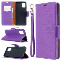 Samsung Galaxy A51 Case, Dteck Litchi Pattern PU Leather Magnetic Flip Wallet Case Built-in Card Holder with Wrist Strap Stand Cover For Samsung Galaxy A51 (Not fit A50), Purple