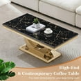 thumbnail image 3 of 3-Piece Modern Faux Marble Table Set, 46.85" Black Coffee Table and 2 End Tables with U-Shaped Stainless Steel Bases for Living Room, 3 of 6