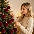 thumbnail image 6 of Flocked Christmas Ball Ornaments Set of 9, Large Textured Velvet Baubles for Christmas Tree, Matte Holiday Decorations for Tree and Garland - Wine, 6 of 8
