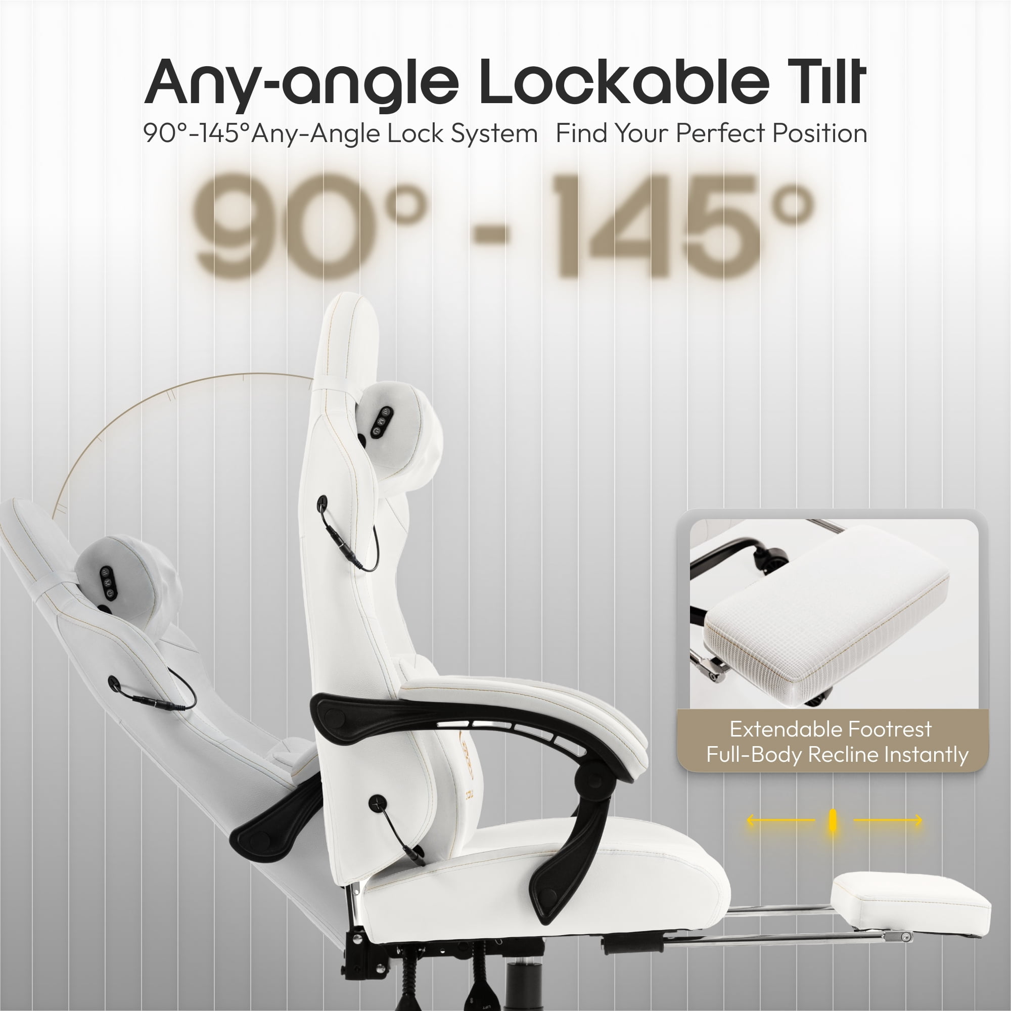 GOOSEA Gaming Chair with Shiatsu Massage for Neck, Lumbar Support, Ergonomic High Back Recliner for Home Office, Adjustable Height Computer Desk Chair with Premium Comfort Design, Beige