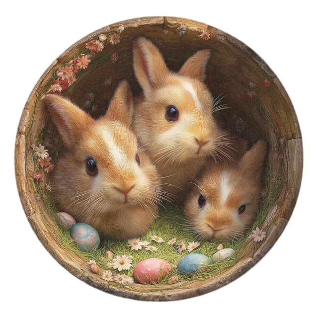 Decorative Area Rug Custom Easter Bunny Round Rug Personalized 3D Effect Easter Day Carpet Non Washable Bunny Area Rug for Living Room Bedroom Birthday Indoor Home Decor Spring Day Rug,Area Rug,Floor