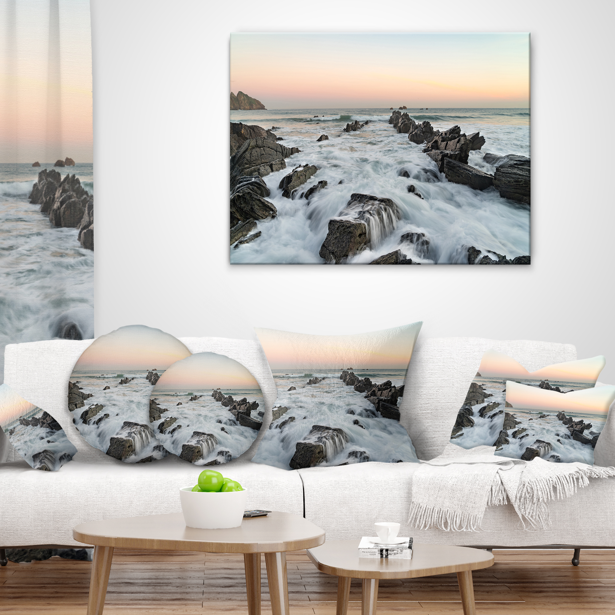 Designart Bay of Biscay Spain Seashore - Landscape Printed Throw Pillow - 12x20