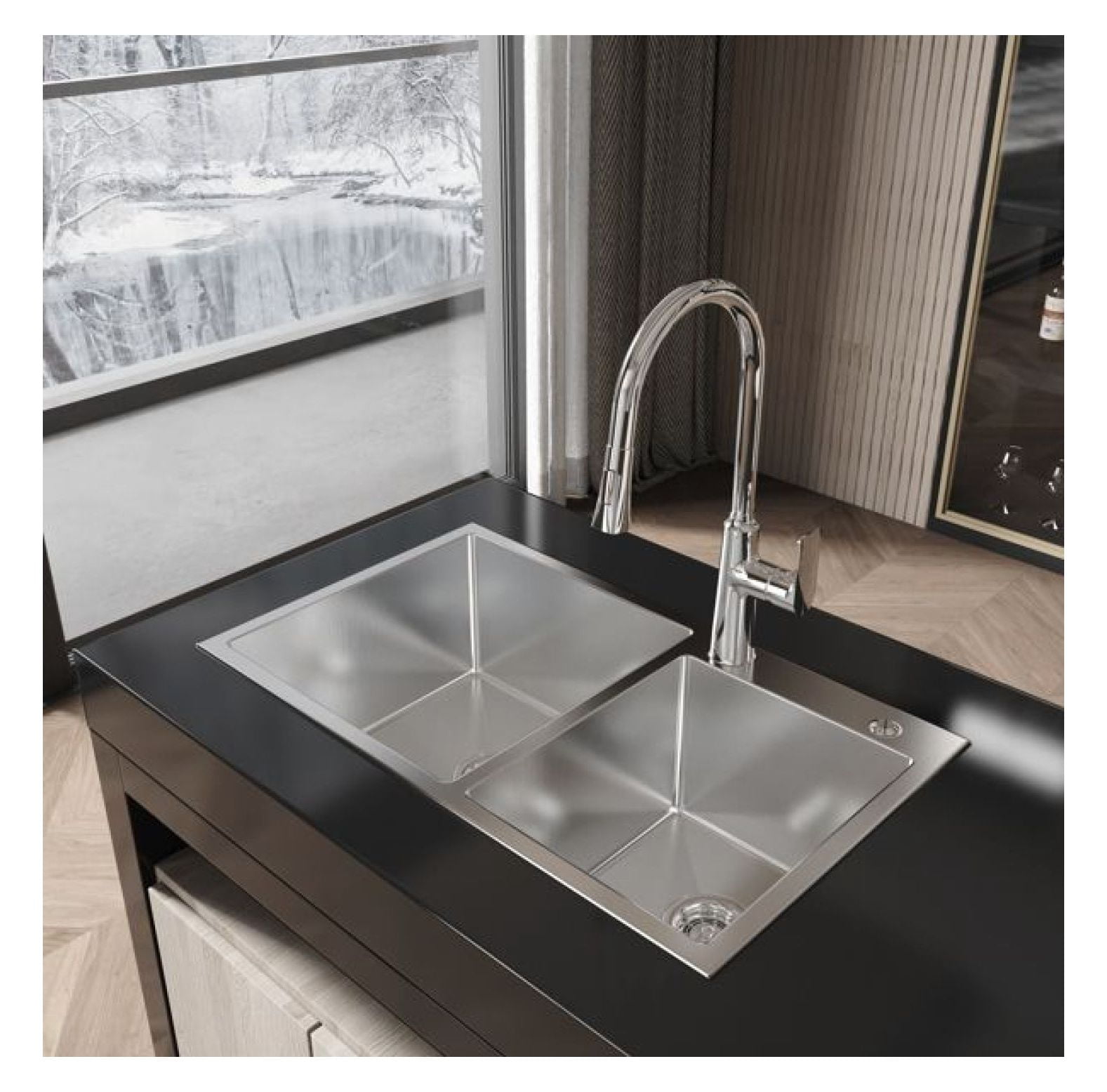 Stainless Steel Kitchen Sink 32x19x10 Inch - Double Bowl Drop-in Sink with Sound Dampening, S304 Nano Gray Finish, Dishwasher Safe, Durable Household Sink