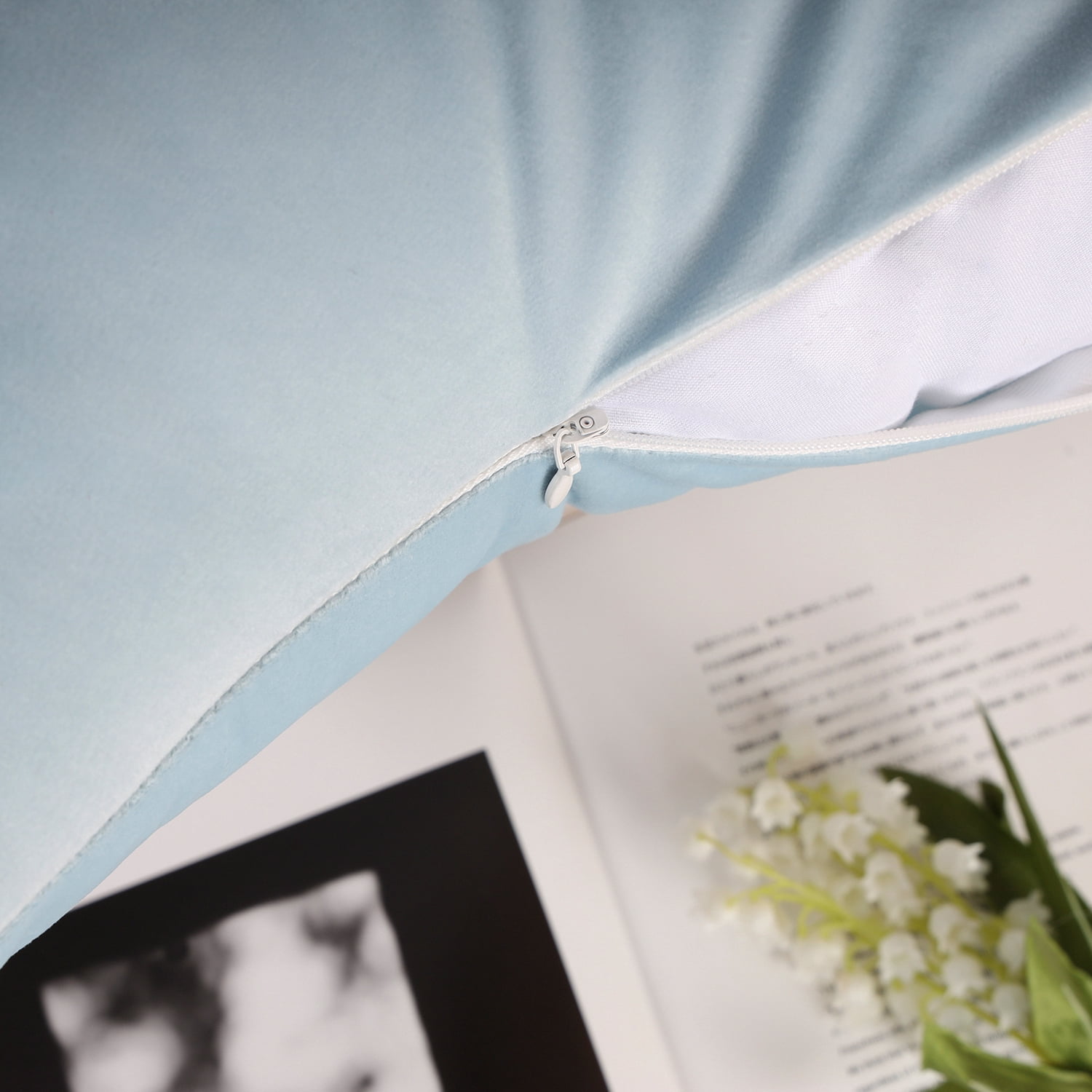Phantoscope Feather Velvet Decorative Throw Pillow, 18 x 18 in, Light Blue, 1 Pack