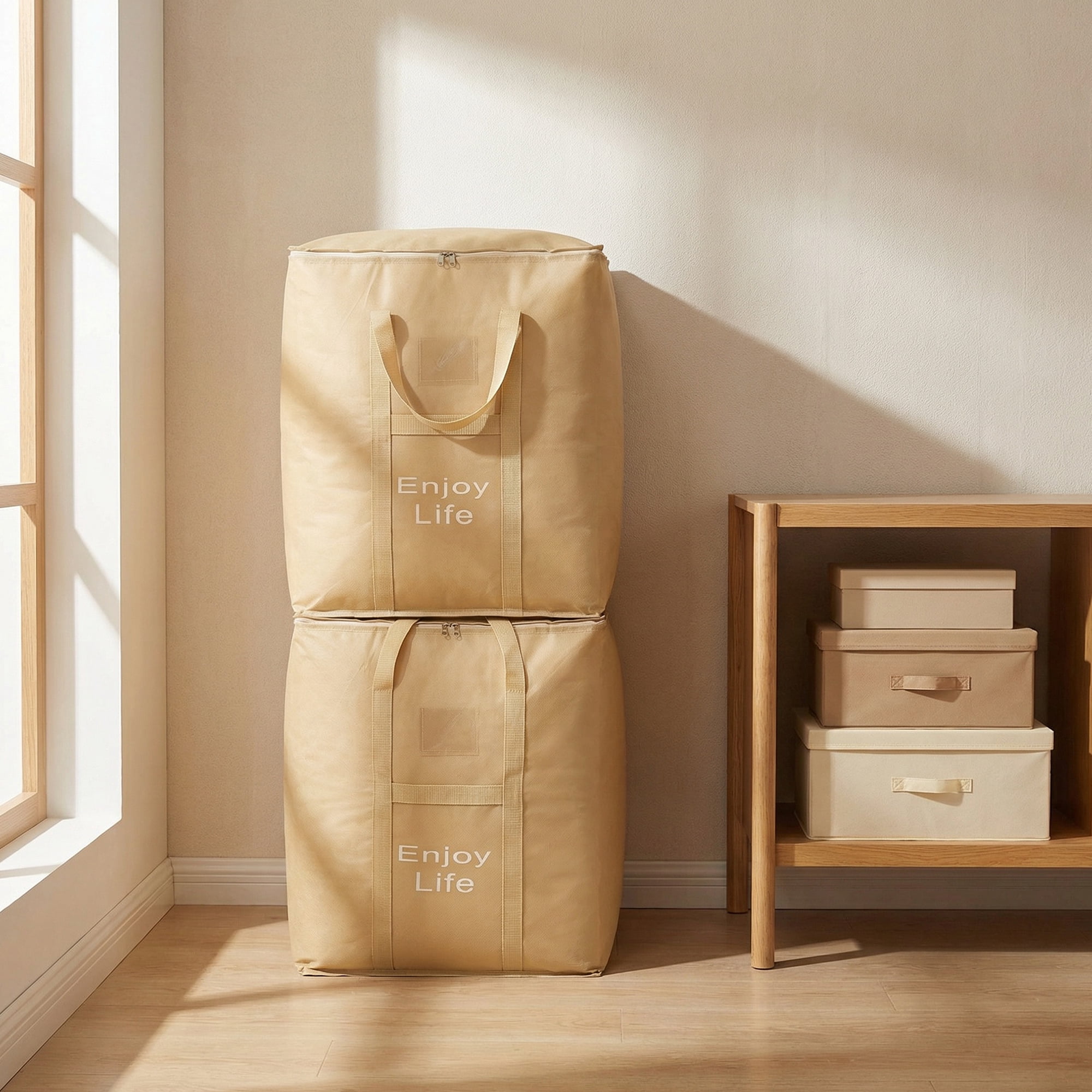 Unique Bargains Foldable Storage Bags for Storing Clothing Light Brown 19.7"x19.7"x23.6"