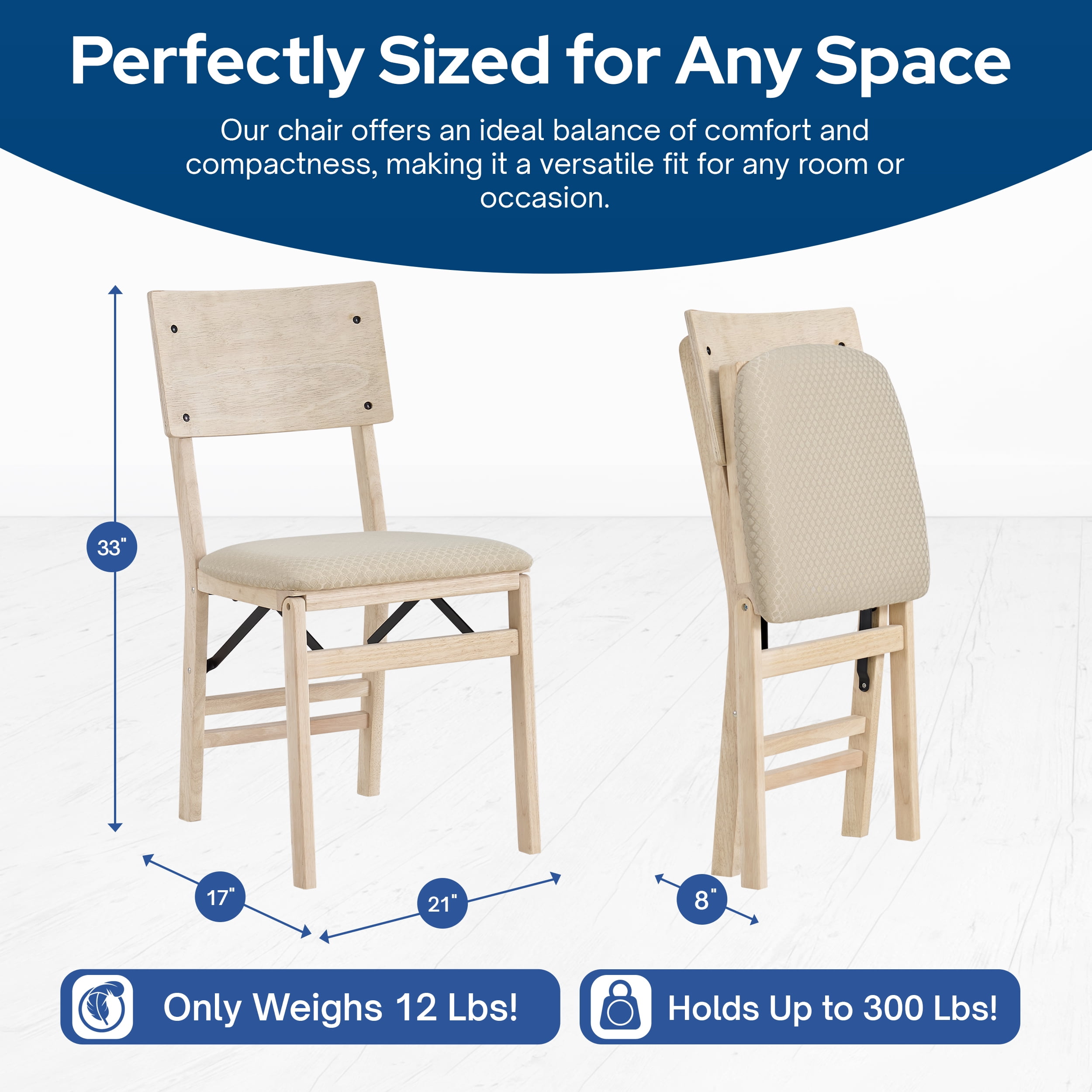 Stakmore Classic Comfort Curve Back Folding Chair, Unfinished, Set of 2