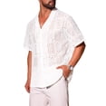 thumbnail image 4 of INSPIRE CHIC Style Men's Hollow Lace Button Down Short Sleeve See Through Mesh Shirt M White, 4 of 5
