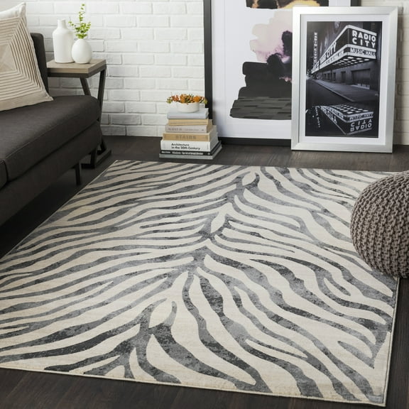 Mark&Day Animal Print Rugs, 5x7 Chambery Modern Zebra Tiger Charcoal Area Rug, Brown White Beige Carpet for Living Room, Bedroom or Kitchen (5'3" x 7'3")