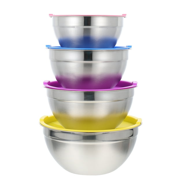 4pcs tazón de mezcla de acero inoxidable con ensaladera de cocina de tapa para el tazón para el tazón esencial de cocina