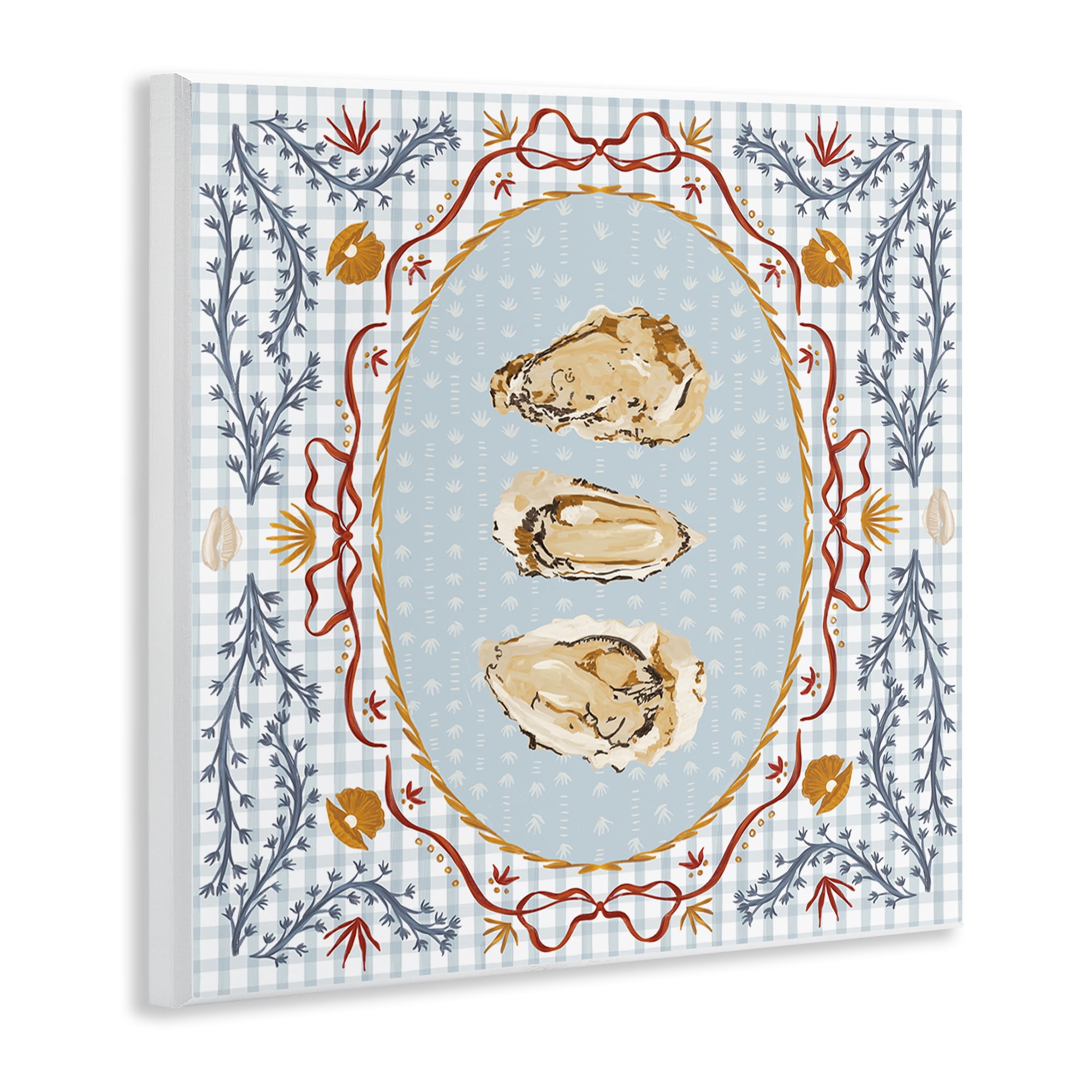Stupell Industries Oyster Trio on Blue Gingham Wall Plaque Art, design by Vero Illustrates