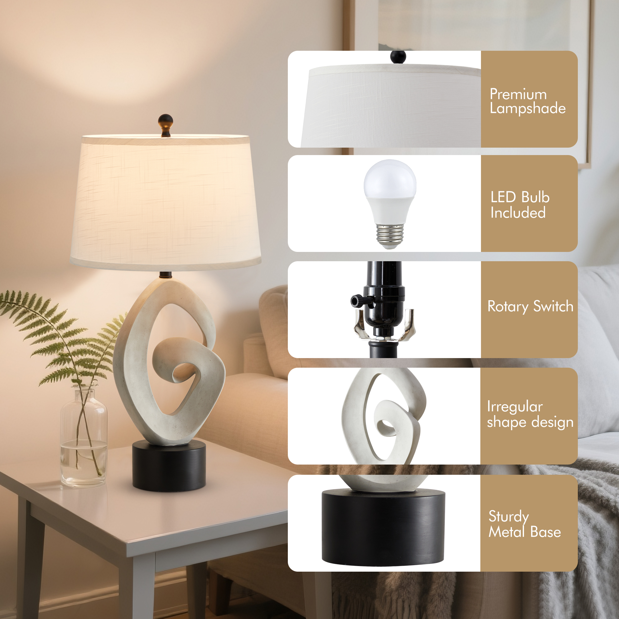 NATYSWAN 31.5-inch Tall Modern Table Lamp with Linen Shade, Bedside Lamp with Rotary Switch & Included LED Bulb for Living Room, Bedroom, Office