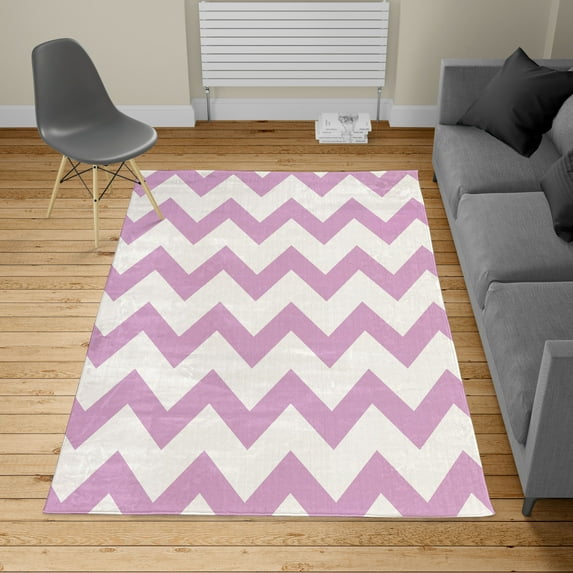 Shapes Turkish Area Rug, Chevron Pattern Classic Geometrical Horizontal Zig Zag Stripes Retro Artwork, Soft Carpet for Living Room Decor with Distressed Look, 2.6' x 5', Pale Fuchsia, by Ambesonne