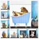 thumbnail image 2 of Cortina de ducha de animales divertida, decoración, lindo Gato, hogar, baño, conjunto de tela de baño de poliéster, gancho para cordón, 2 of 5
