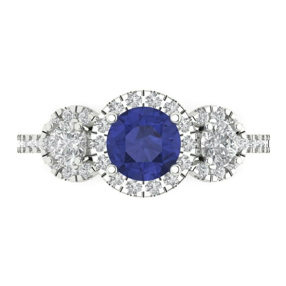 Three-Stone Engagement Ring for Women - 1.46ct Simulated Tanzanite in 14K White Gold Promise Ring
