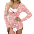 thumbnail image 4 of Brilliant Sleepwear for Women Plus Size Clearance Women’s Valentine's Day Pajamas Love Chrismas Print V-Neck Long Sleeve Sexy Bodysuit Sexy Lingerie Pajamas Romper, 4 of 7