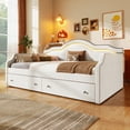 thumbnail image 4 of Euroco Upholstered Twin Size Daybed with 2 Drawers and LED Light, Beige, 4 of 10
