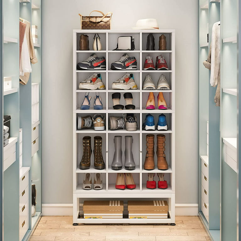  Tribesigns Shoe Cabinet, 24 Pair Freestanding Shoe Rack Storage  Organizer with Side Hooks, Modern Shoe Storage Cabinet with Shelves for  Hallway Bedroom Closet Entryway (2PCS) : Home & Kitchen